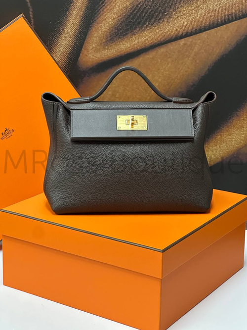 Женская сумка Hermes темно-коричневого цвета
