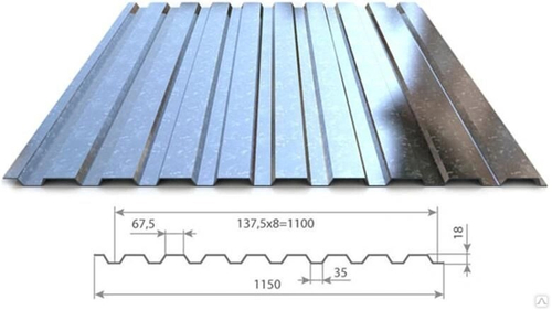 Профнастил С-18 (МП18) оцинкованный 0.65 мм Цена за м²