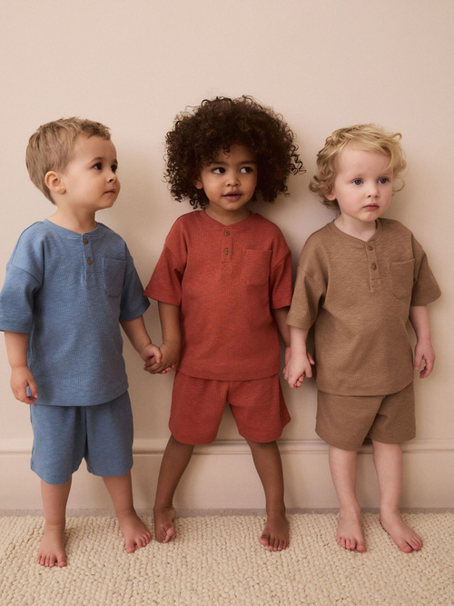 Пижама для мальчика Next AK8-624, 3 шт., Голубой, Песочный, Кирпичный