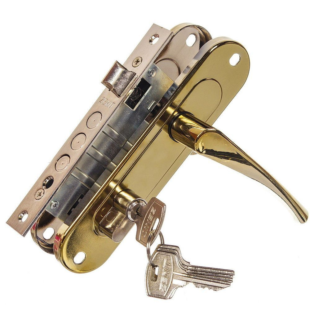 Замок врезной Зенит, ЗВ7-60.1, БП-00010512, ручка в комплект, цилиндровый, золото лак