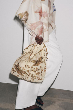 ZARA СУМКА-ШОПЕР С ВЫШИВКОЙ, ЗОЛОТИСТЫЙ