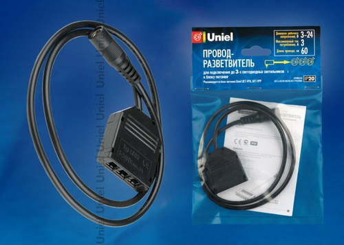 UCX-LJ3/E20-060 BLACK 1 POLYBAG Разветвитель с проводом для подключения до 3-х светодиодных светильников на 12В к блоку питания типа UET-VPA. Длина пр