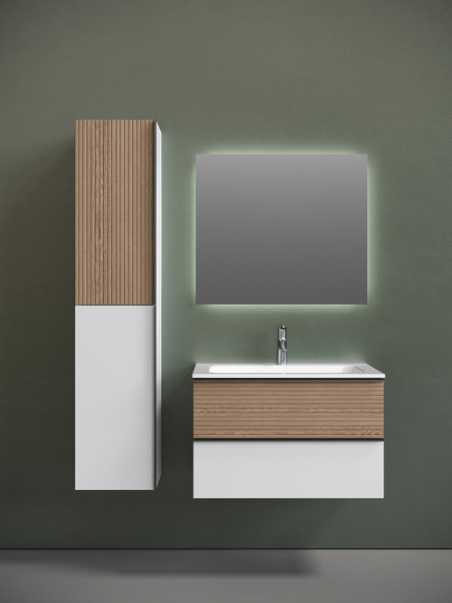 Тумба с раковиной Sancos Delta 80 см DL80W дуб светлый / матовый белый