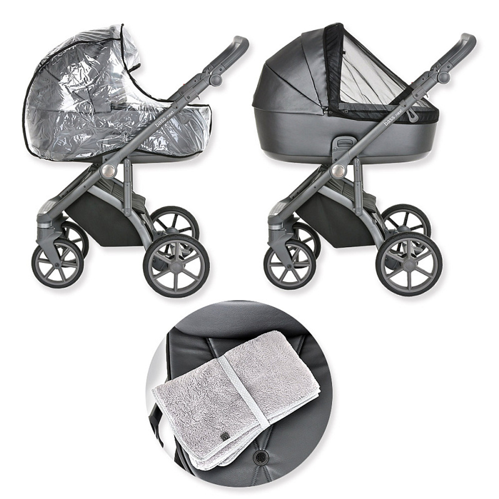 Детская коляска Roan Bass Next Кожа 2 в 1 RN083/1 Graphite Pearl