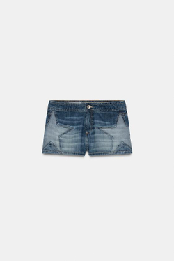 ZARA ДЖИНСОВЫЕ ШОРТЫ TRF СО ЗВЕЗДАМИ, СИНИЙ