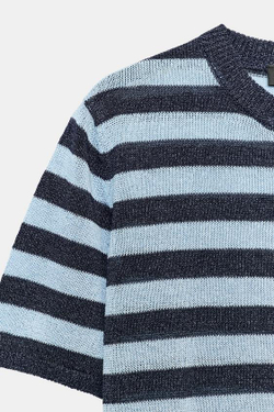 ZARA ТРИКОТАЖНЫЙ ТОП С КОРОТКИМИ РУКАВАМИ, МОРСКОЙ СИНИЙ