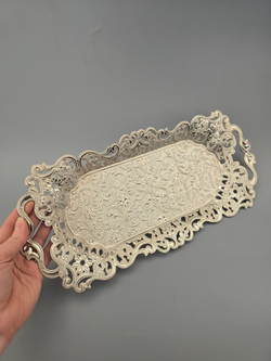 Поднос прямоугольный декоративный 40*20 "Ажур" металлический /ACAR. Турция (серебристый)