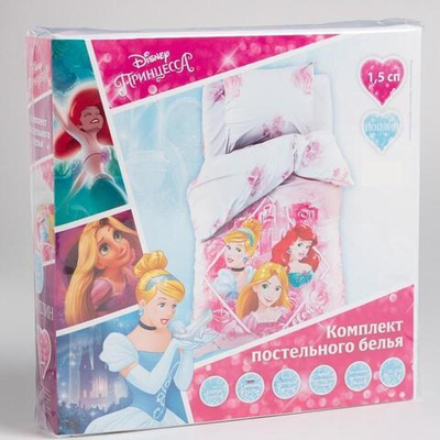 КПБ 1,5 сп "Follow your heart" 143*215см, 150*214см, 50*70см-1 шт, поплин (Принцессы) (Disney)