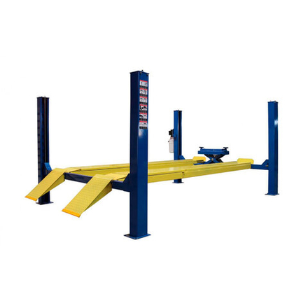 Подъемник четырехстоечный ROSSVIK V4-3.5 (ручная траверса 2т, без поворотных кругов) СИНИЙ RAL5015