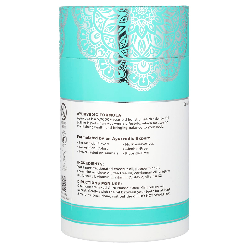 GuruNanda, отбеливающее масло для вытягивания, кокос и мята, 28 пакетиков по 12 мл (0,4 жидк. унции)