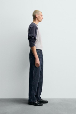 ZARA ДЖИНСЫ STRAIGHT FIT ИЗ ХЛОПКА И ШЕРСТИ, ВЫЦВЕТШИЙ СИНИЙ