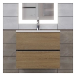 Тумба с раковиной Uperwood Barsa 60 см, раковина белая, подвесная тумба черная/дуб сонома