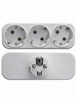 Разветвитель сетевой 3-местный с/з STEKKER ADP16-23-20, 250V, 16A, ABS пластик, белый, 39024