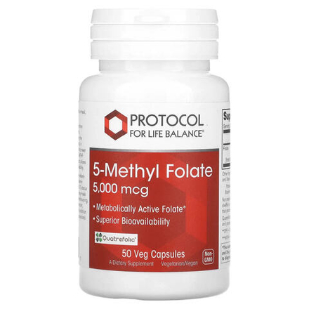 Protocol for Life Balance, 5-метилфолат, 5000 мкг, 50 растительных капсул