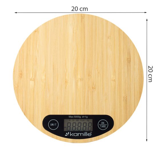 Весы кухонные электронные Kamille KM-7109 (круглые платформа из бамбука)
