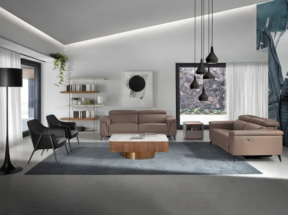 Трехместный диван с реклайнером Angel Cerda 5319-3P, бежевая кожа