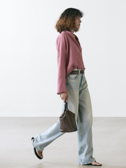 Massimo Dutti Блуза из струящейся льняной ткани внахлест, розовый