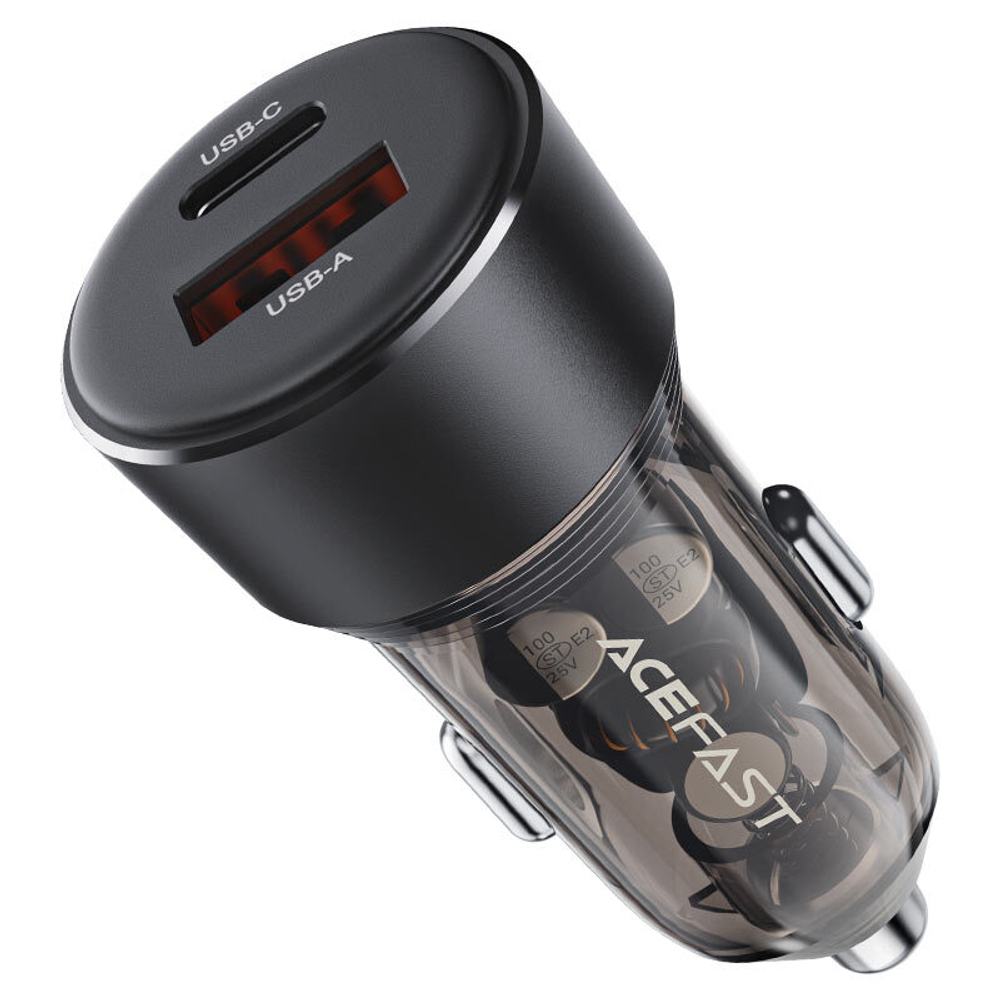 Мощное 2-портовое A+C 60W автомобильное ЗУ ACEFAST B12