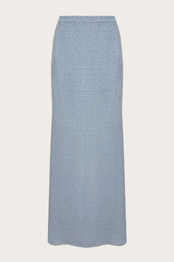 Голубая твидовая юбка-макси в стразах