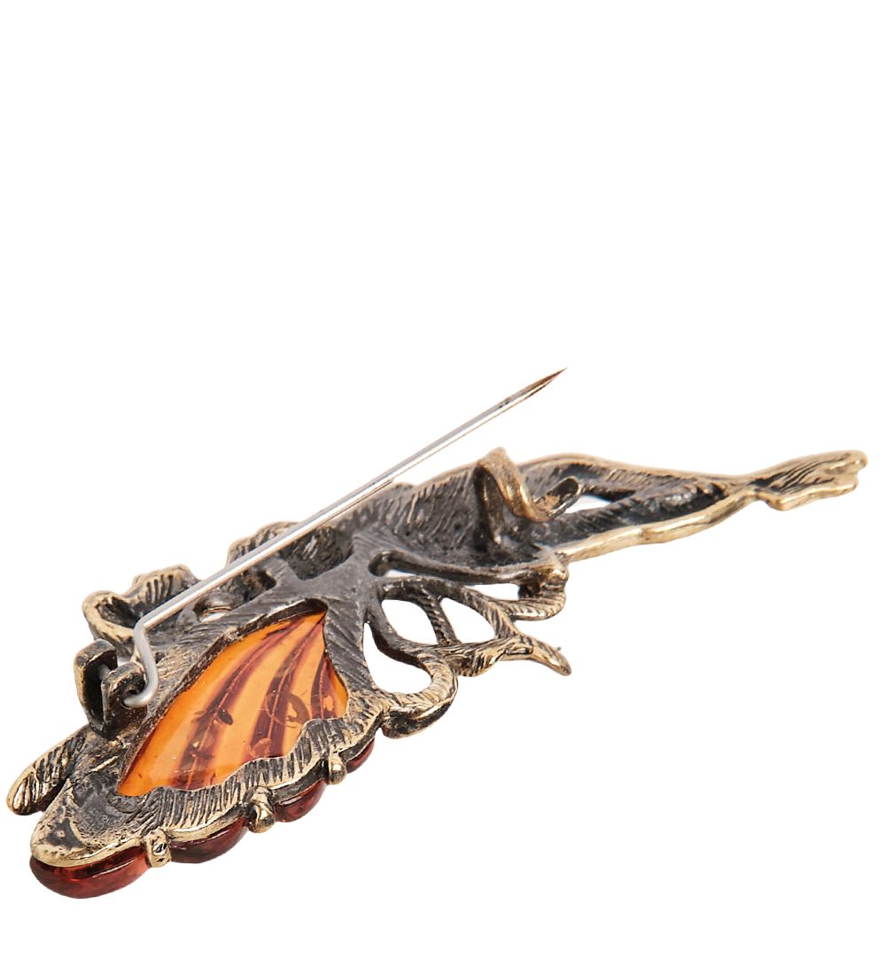 AM-1632 Брошь «Фея Динь-Динь» (латунь, янтарь)