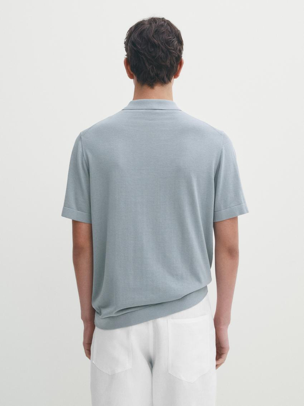 Massimo Dutti Футболка-поло с короткими рукавами, голубой