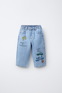 ZARA ДЖИНСЫ TAPERED С ПРИНТОМ, ГОЛУБОЙ