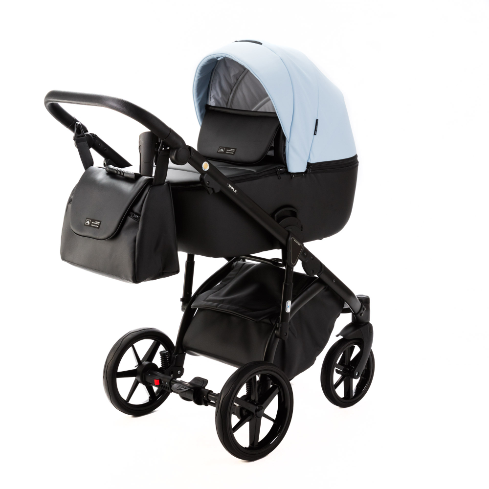 Детская универсальная коляска Adamex NOLA Deluxe 2 в 1 N-SD112 (Голубая экокожа, Черная экокожа)