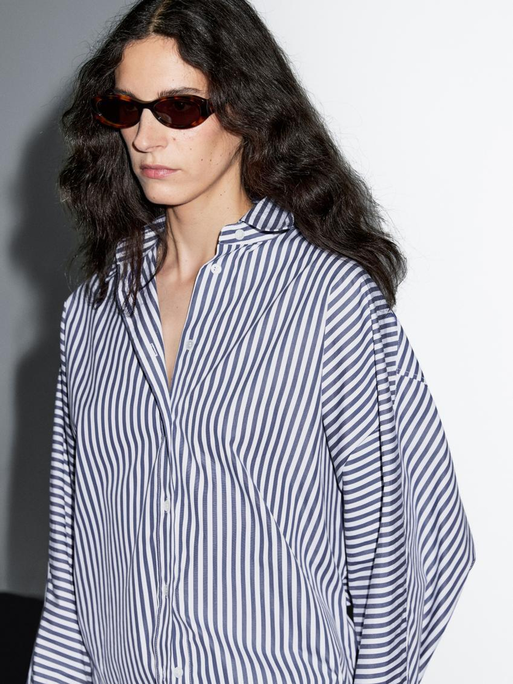 Massimo Dutti Рубашка оверсайз в полоску, синий