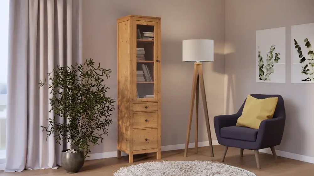 Шкаф-витрина 3 ящика - аналог IKEA HEMNES / ХЕМНЭС/ ХЕМНЕС / КЫМОР / ИКЕА 49х198х37 см, светло-коричневый