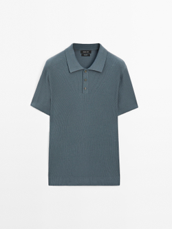 Massimo Dutti Футболка-поло в рубчик, синеватый