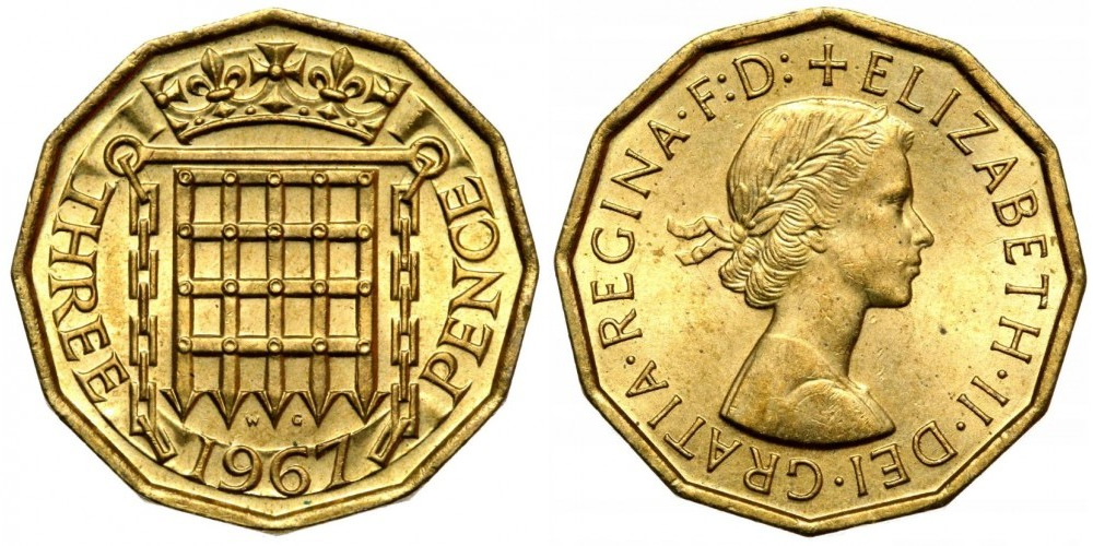Великобритания 3 пенса, 1954-1970 Королева Елизавета II XF