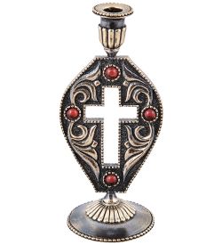 Народные промыслы AM-3966 Подсвечник «Крест Ажурный» (латунь, янтарь)