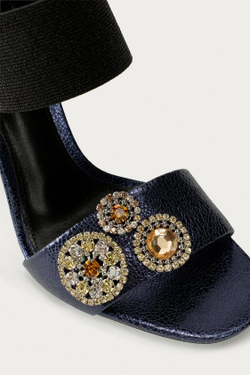 ZARA X MARISA BERENSON БОСОНОЖКИ НА КАБЛУКЕ ИЗ МЕТАЛЛИЗИРОВАННОЙ КОЖИ, СИНИЙ