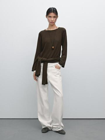 Massimo Dutti Ажурный свитер платочной вязки, коричневый