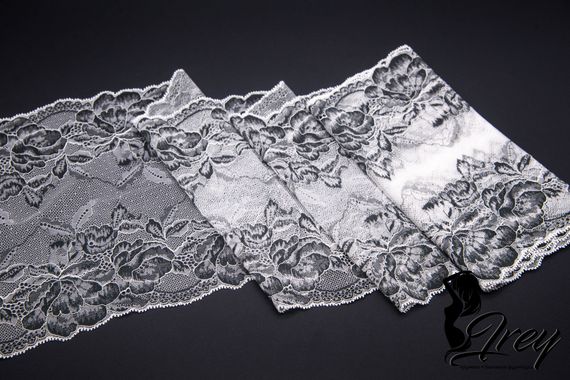 03-166 Кружево эластичное 22 см, белый/серый