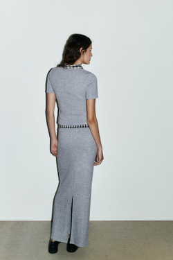 ZARA ЮБКА МИДИ С КОМБИНИРОВАННЫМ ПОЯСОМ, СЕРЫЙ