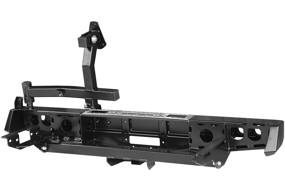 Бампер силовой задний Toyota Hilux 2005-2014 с площадкой под лебёдку, квадратом под фаркоп, калиткой, фонарями, комплектом для подсветки номера РИФ