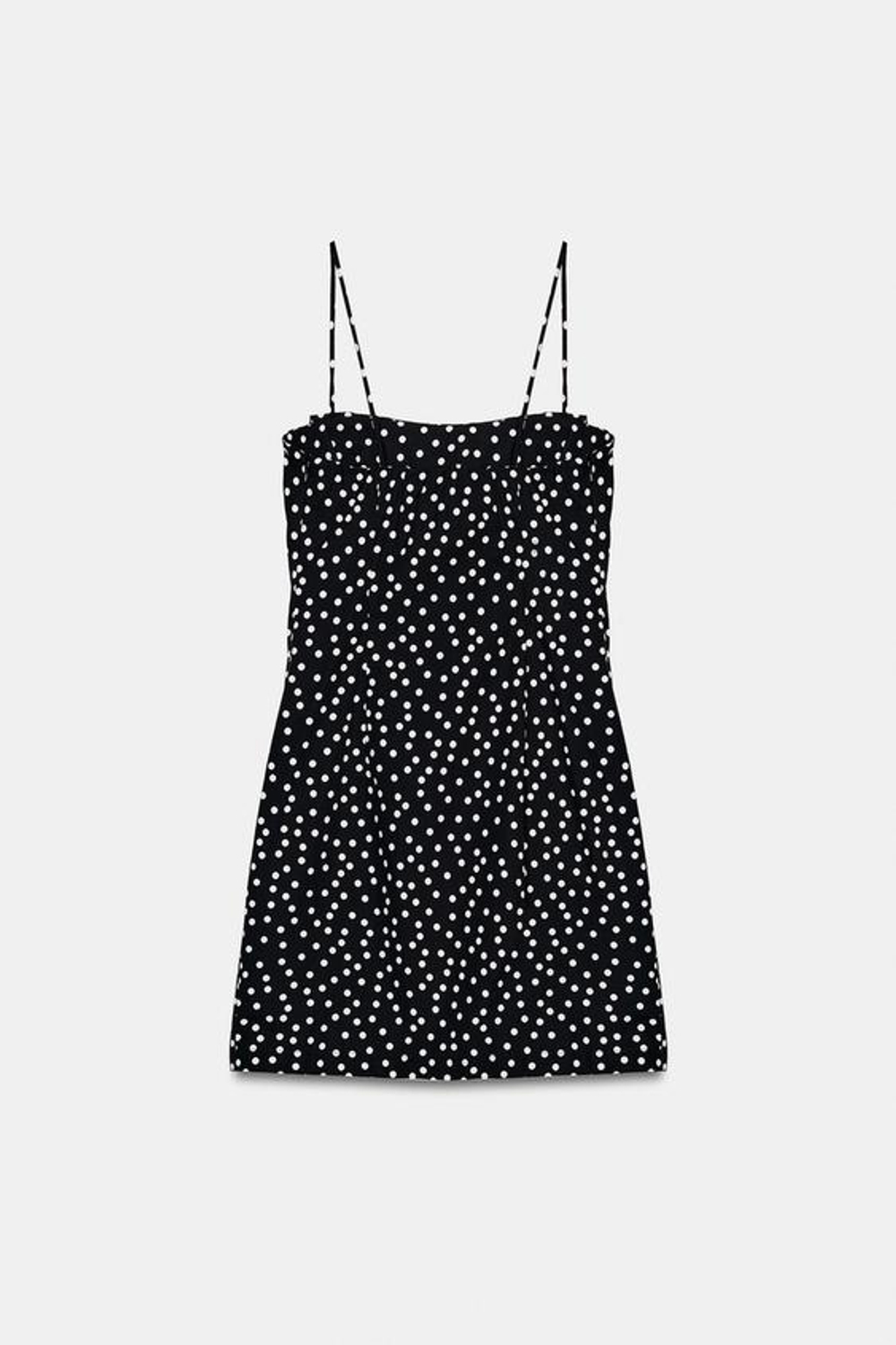 ZARA МИНИ-ПЛАТЬЕ В ГОРОШЕК, ЧЕРНЫЙ/БЕЛЫЙ