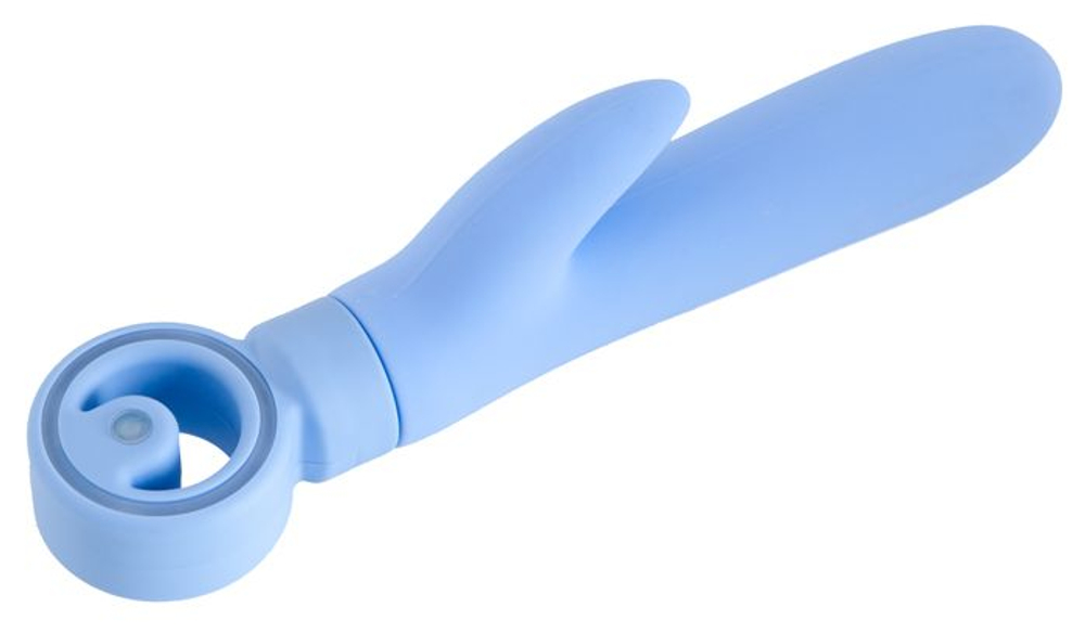 Голубой вибратор с клиторальным стимулятором - 23 см. (Цвет: голубой)