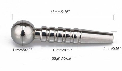 Уретральный металлический стимулятор с резьбой и шариком на конце - 6,5 см. (Цвет: серебристый)