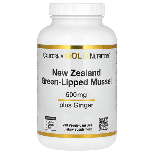 California Gold Nutrition, новозеландские зелёные мидии с экстрактом имбиря, 500 мг, 240 растительных капсул