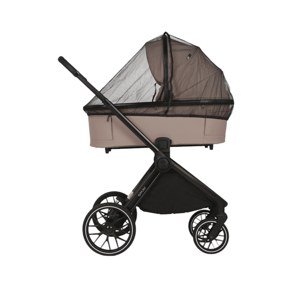 Детская универсальная коляска Adamex Spark 2в1 - Latte Velvet (Бежевая ткань, черная рама)