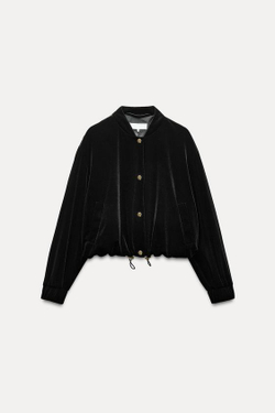 ZARA БАРХАТНЫЙ БОМБЕР, ЧЕРНЫЙ