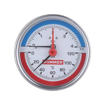 Термоманометр аксиальный ROMMER RIM-0005 - 1/2" (D80 мм, шкала 0-120°C/0-6 бар, с запорным клапаном)