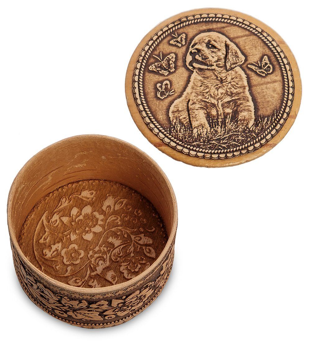 Народные промыслы BST-128/ 1 Шкатулка «Щенок» мал. (береста)