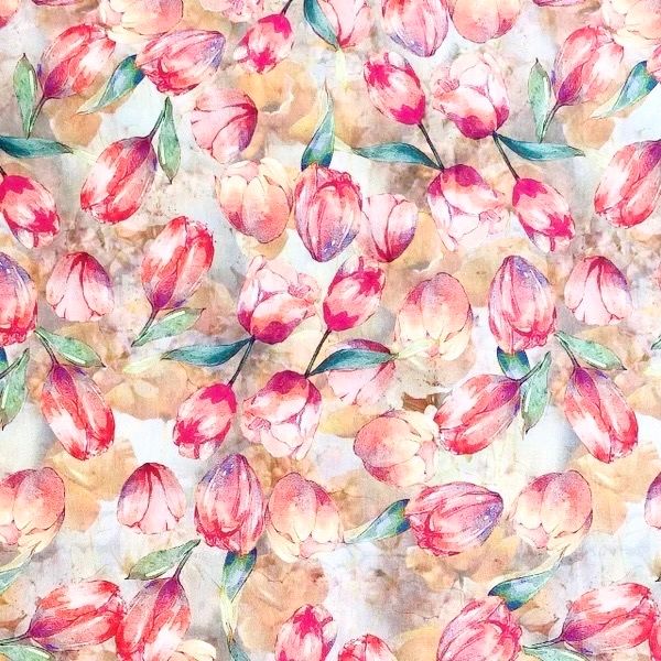 ТЮЛЬПАНЫ АКВАРЕЛЬ,  100% хлопок Handmade Fabrics 1