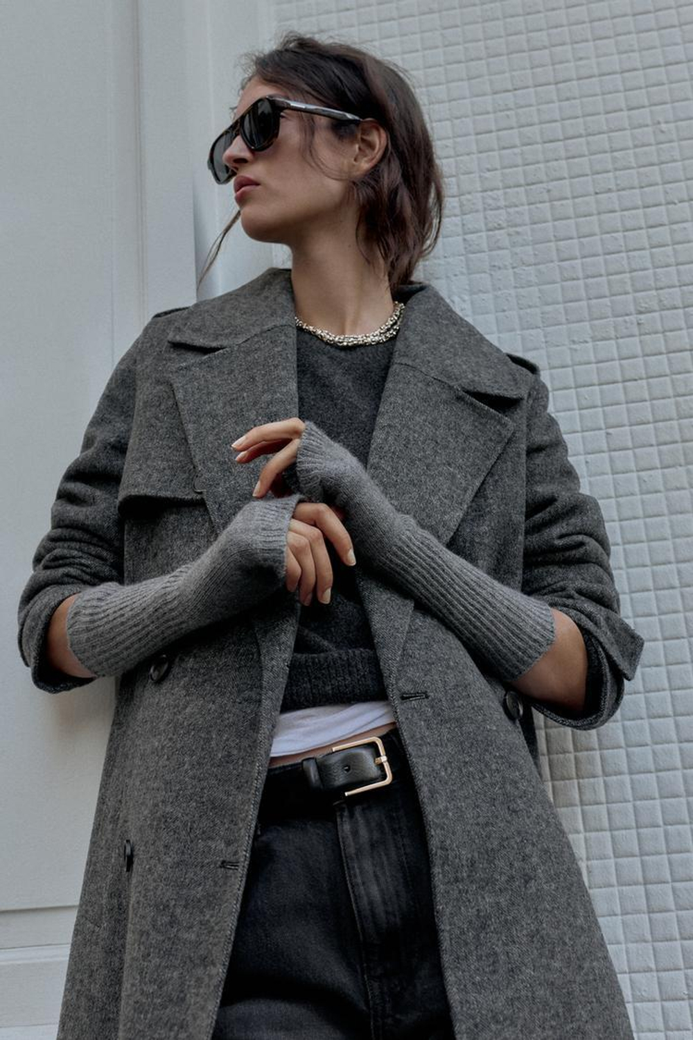 ZARA ДЛИННЫЕ ТРИКОТАЖНЫЕ МИТЕНКИ, СЕРЫЙ