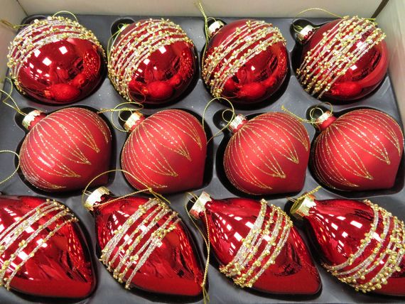 Набор стеклянных шаров Сольферино 80 мм, 12 шт., красный, House of Seasons (84007)