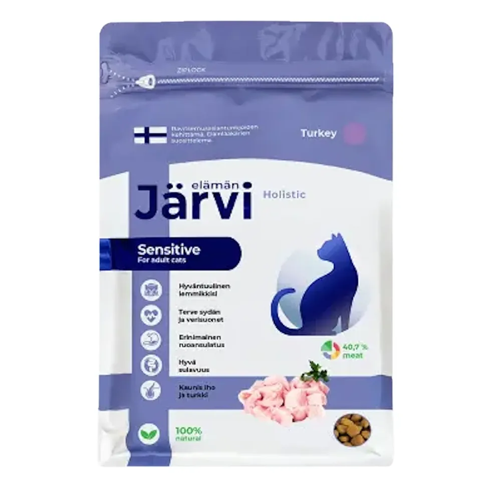 Сухой корм Jarvi для взрослых кошек с чувствительным пищеварением, индейка