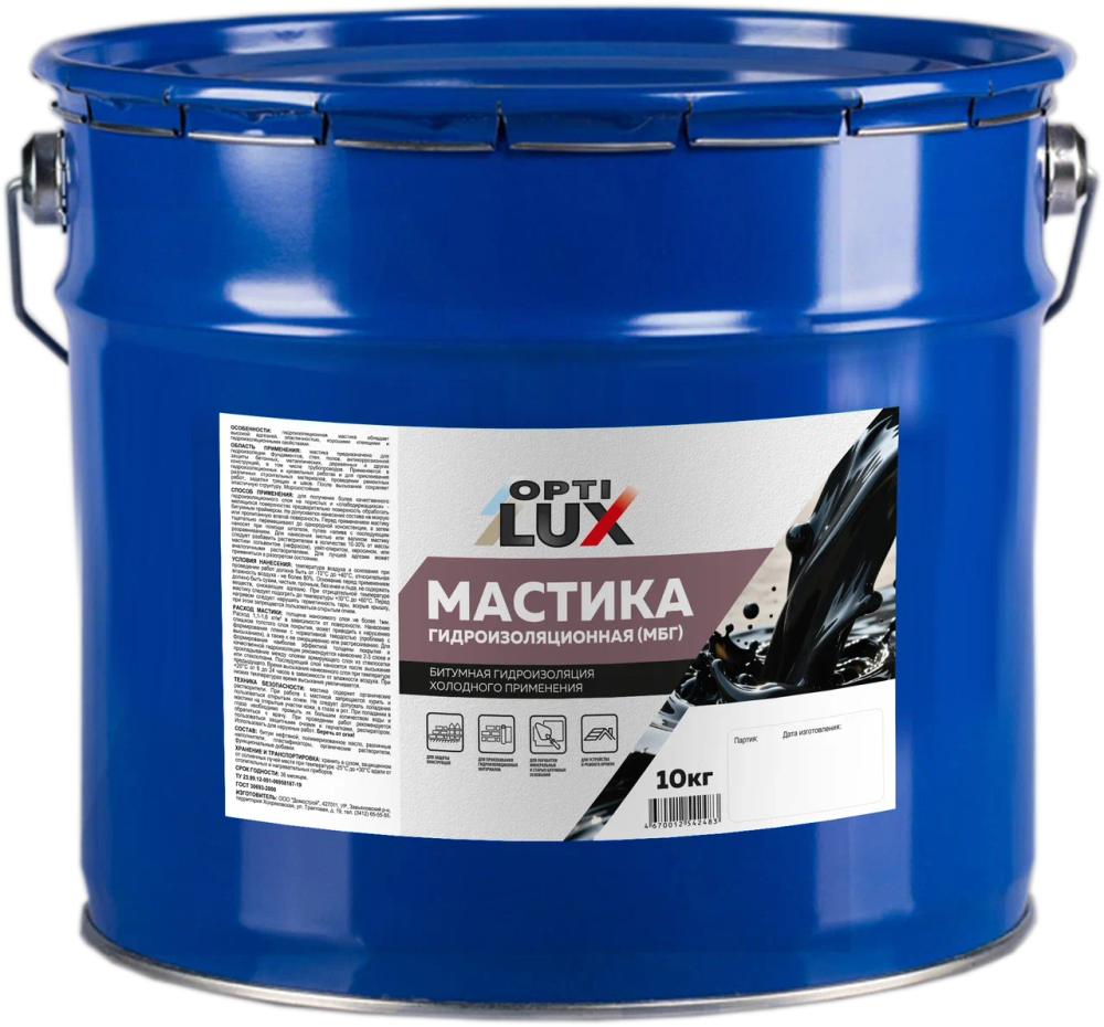 OPTILUX Мастика Битумная Гидроизоляционная МБГ 10кг (ИжСинтез)